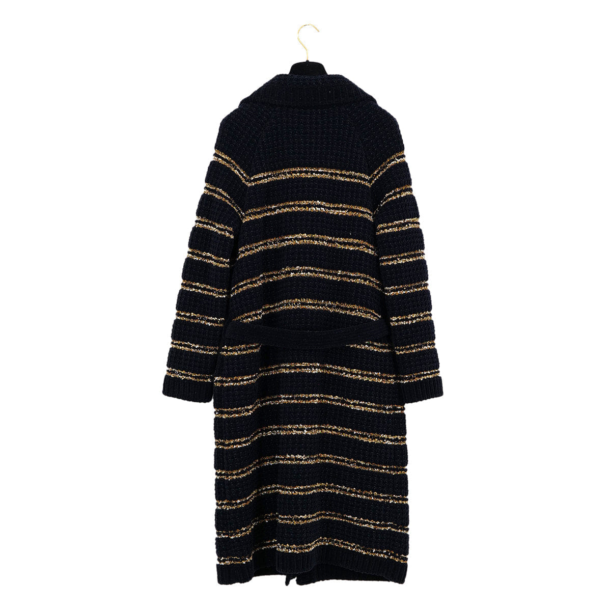 CHANEL COCO BUTTON BORDER TWEED LONG COAT BLACK GOLD WOOL 38 P64 RTW 90324155