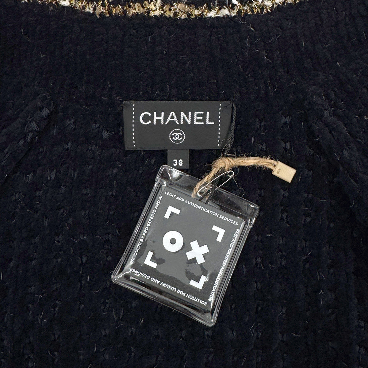 CHANEL COCO BUTTON BORDER TWEED LONG COAT BLACK GOLD WOOL 38 P64 RTW 90324155