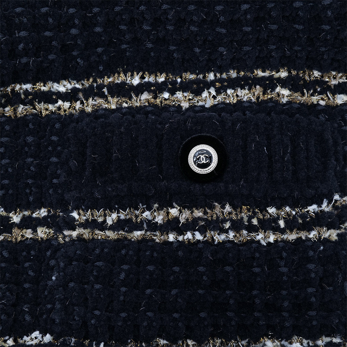 CHANEL COCO BUTTON BORDER TWEED LONG COAT BLACK GOLD WOOL 38 P64 RTW 90324155