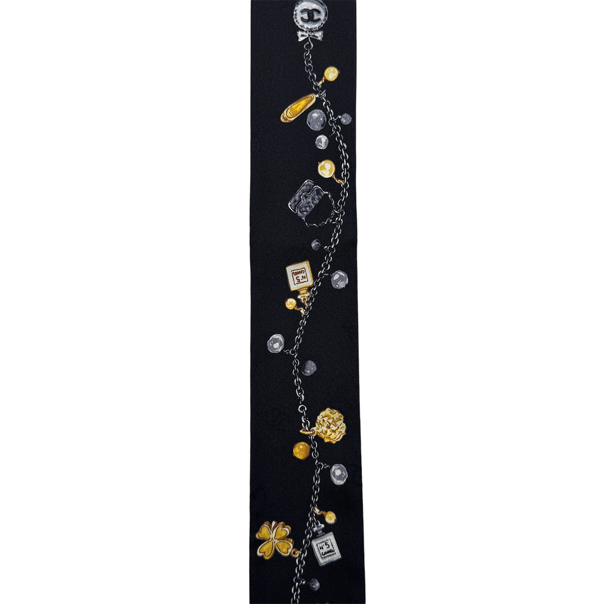CHANEL LOGO CHARM PATTERN SCARF HAIR BAND BLACK SILK ACCESSORY 90324789