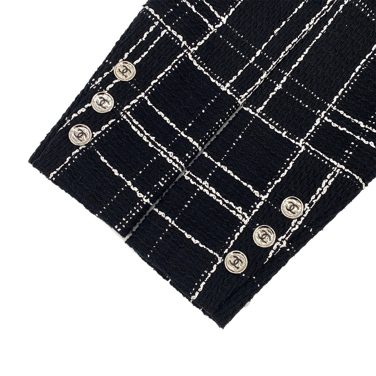 CHANEL COCO BUTTON CHECK PATTERN TWEED LONG COAT BLACK WHITE COTTON 38 P75 RTW 90319633