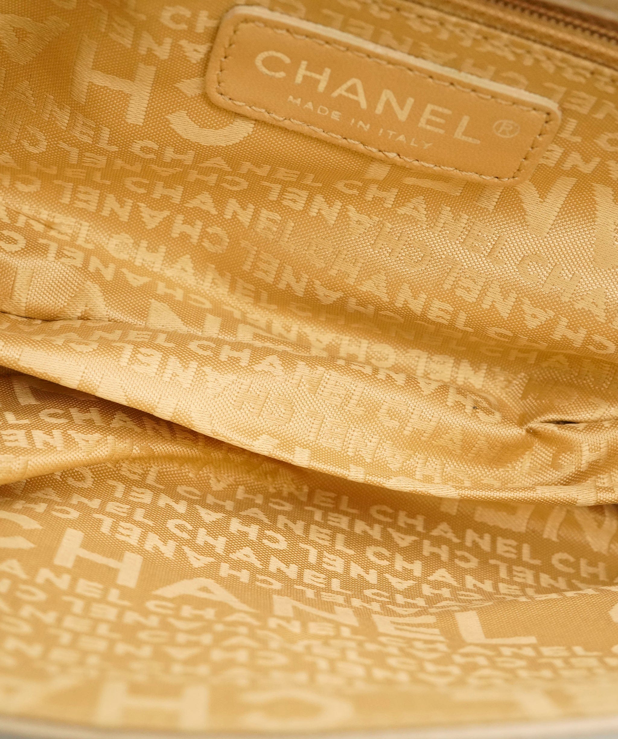 Chanel Satin Beige CC Pearl Clutch Shoulder Bag ALC2314