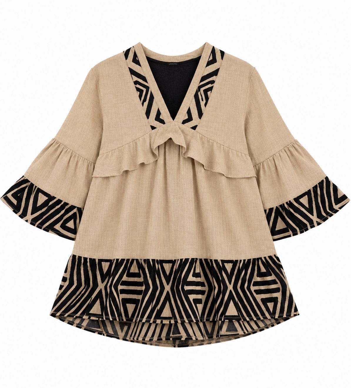 Maison Clad DRESS FRILLS BEIGE BLACK MCL11905