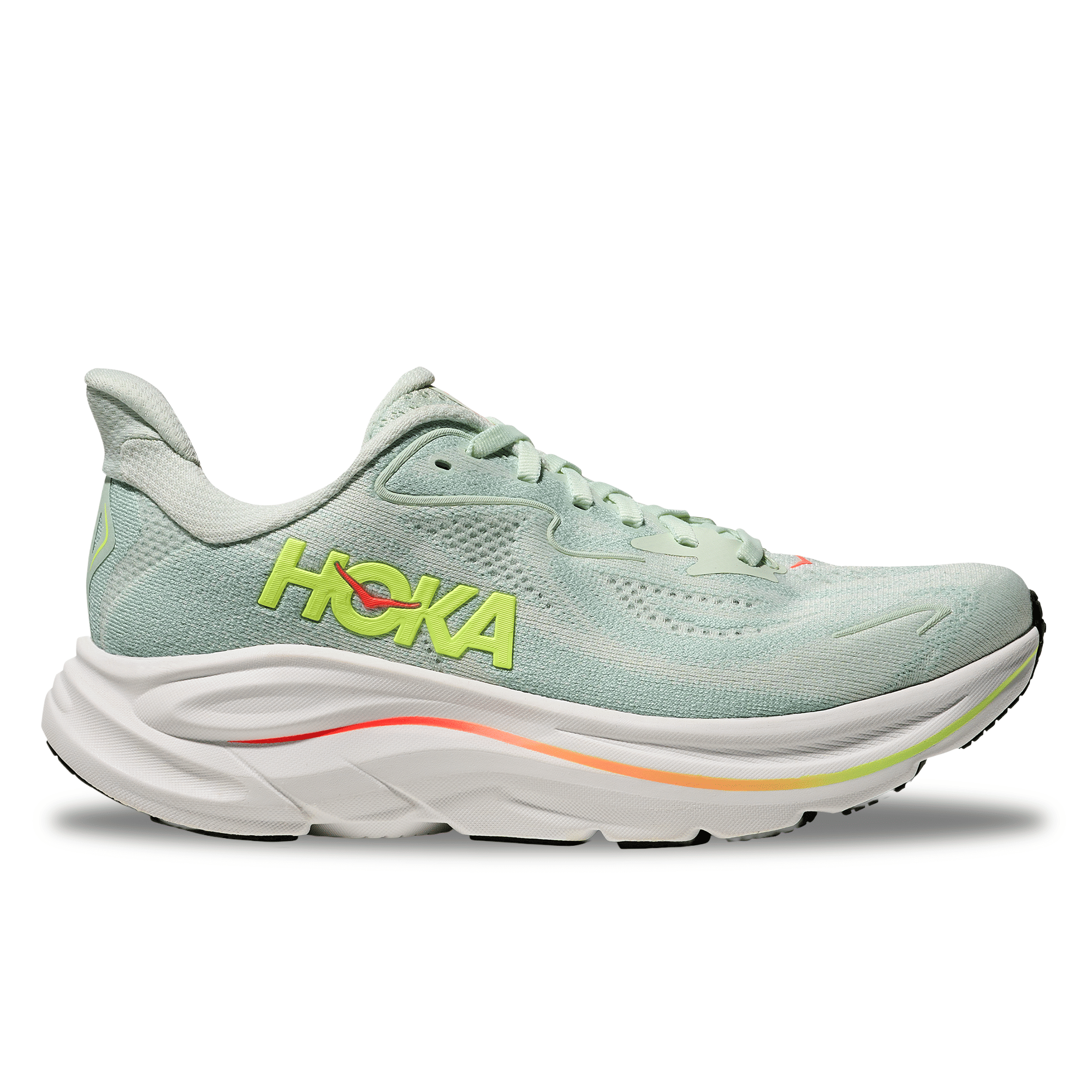 Hoka Clifton 10 Womens Shoes Color: Sea Glass/Neon Flame Style: 1162031-SLSSN