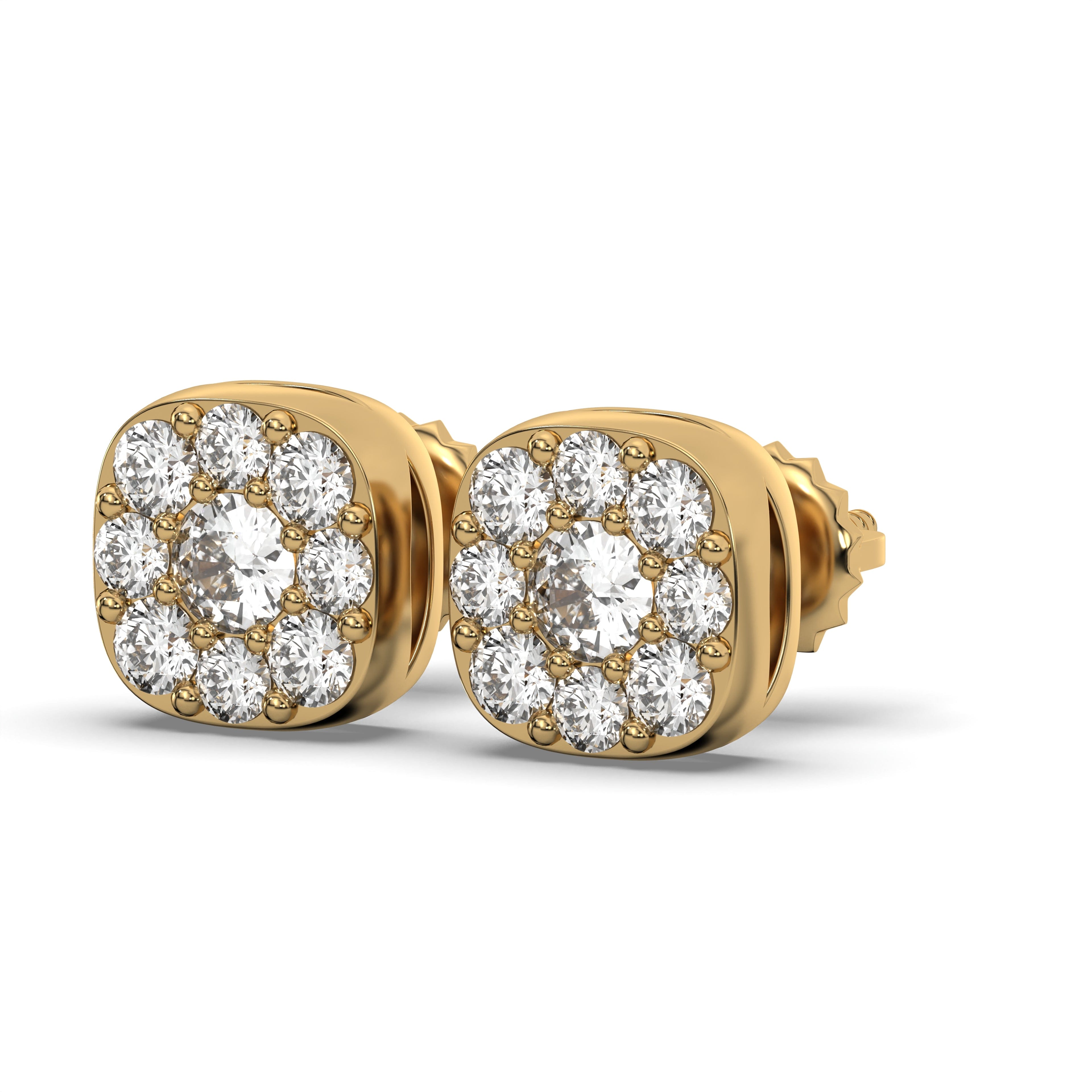 MANUFACTURER 47 Men's VVS VVS Lab Diamond Gold Cluster Stud Earrings