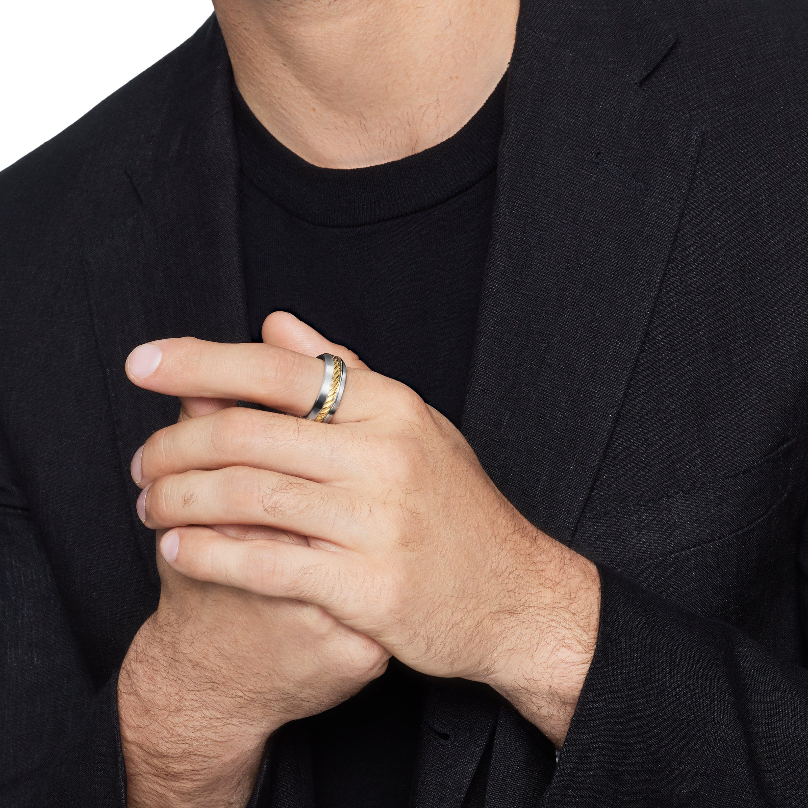 David Yurman Sculpted Cable Collection Ring in Sterling Silver and 18k Gold
