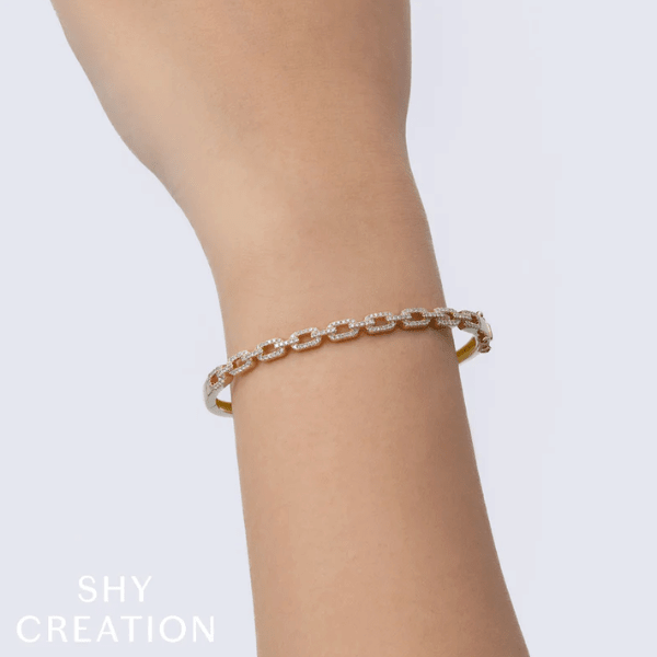 Shy Creation 14K Yellow Gold 0.44ctw Diamond Link Bangle Bracelet - SC55010143ZS