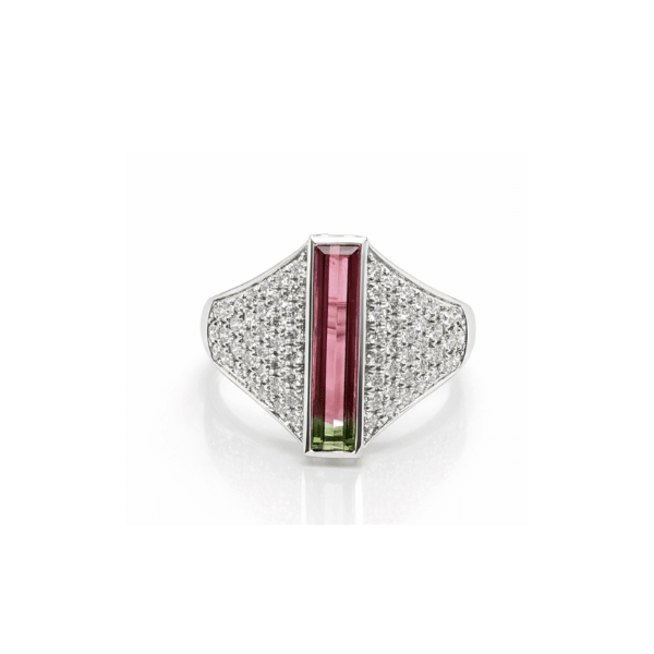 Moyer Collection 18K White Gold 1.13ct Bi-Color Watermelon Tourmaline & Diamond Ring - 052699