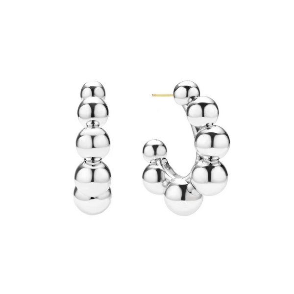 Lagos Caviar Bubbly Large Silver Beaded Hoop Earrings - 01-82176-00