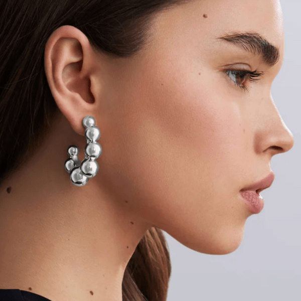 Lagos Caviar Bubbly Large Silver Beaded Hoop Earrings - 01-82176-00
