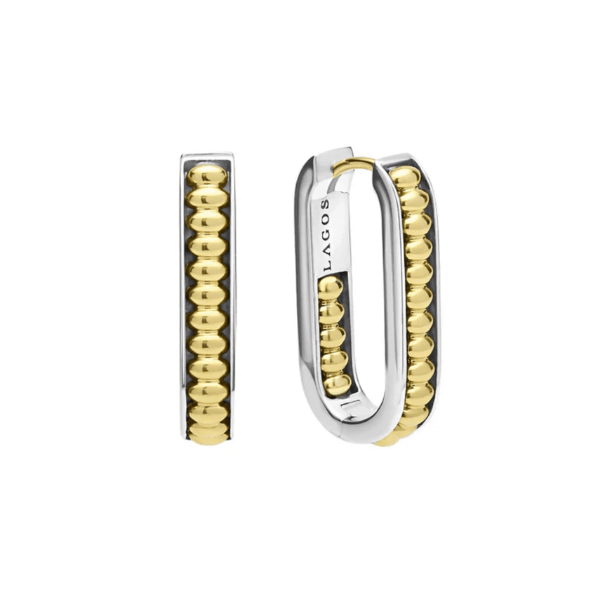 Lagos Signature Caviar Two-Tone Linear Hoop Earrings - 01-82193-00