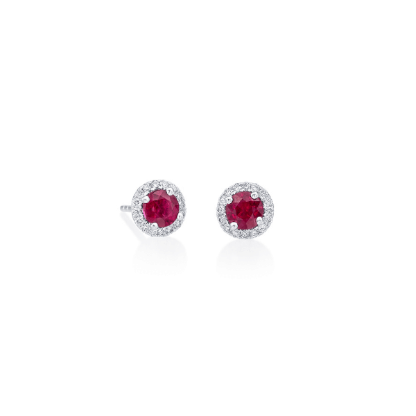 Moyer Collection 14K White Gold Ruby & Diamond Halo Stud Earrings - 162127