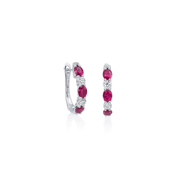Moyer Collection 14K White Gold Ruby & Diamond Huggie Hoop Earrings - 162029