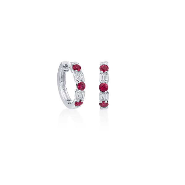 Moyer Collection 14K White Gold Ruby & Diamond Huggie Hoop Earrings - 161932