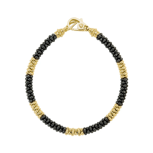 Lagos Five Large 18K Gold Station Ceramic Beaded Bracelet - 05-10275-CBM