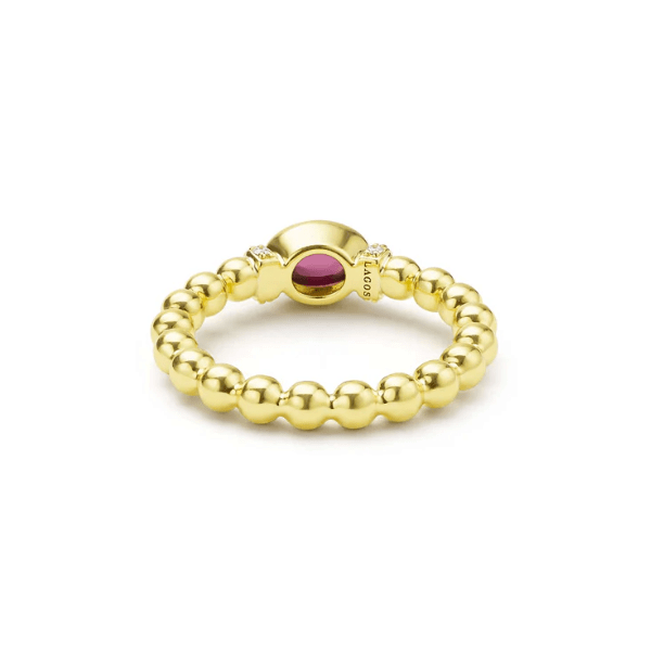 Lagos 18K Gold & Rhodolite Garnet Caviar Beaded Diamond Ring - 02-10364-H7
