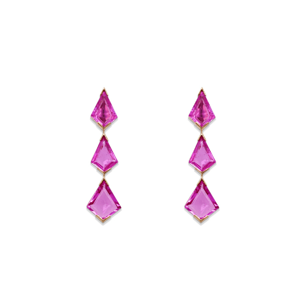 Bayco 18k Gold/Platinum Kite Pink Sapphire Earrings - AMG5002O