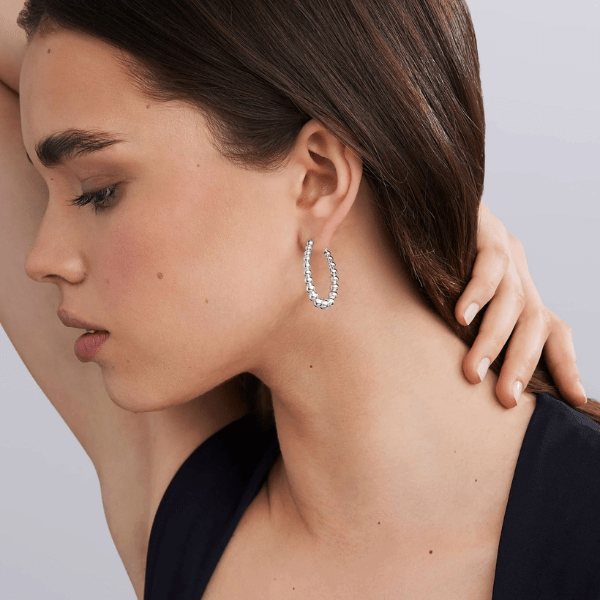 Lagos Caviar Bubbly Silver Oval Beaded Hoop Earrings - 01-82132-00