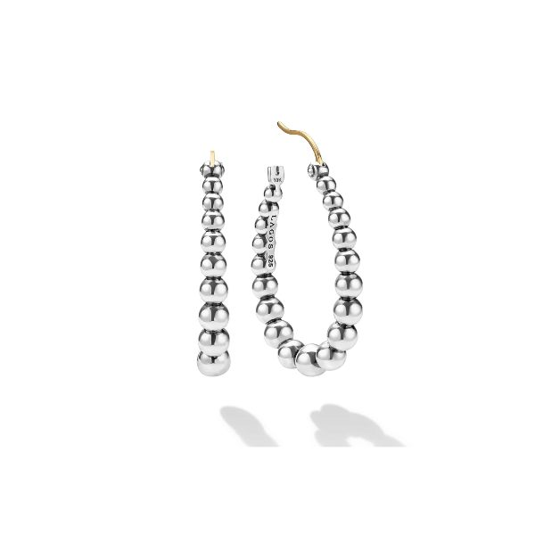 Lagos Caviar Bubbly Silver Oval Beaded Hoop Earrings - 01-82132-00