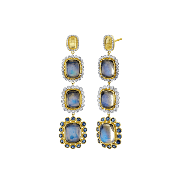 Sloane Street 18k Yellow Gold Triple Drop Moonstone Earrings - SS-E006K-MS-BS-WDCB-Y