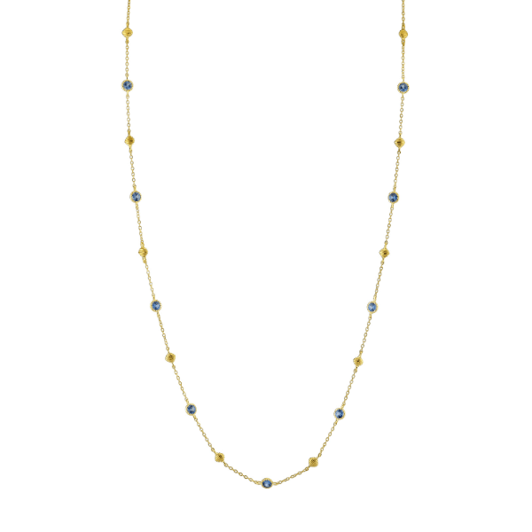 Sloane Street 18k Yellow Gold Blue Sapphire with Gold Strie Cushions Necklace - SS-CH007J-BS-Y-18-16