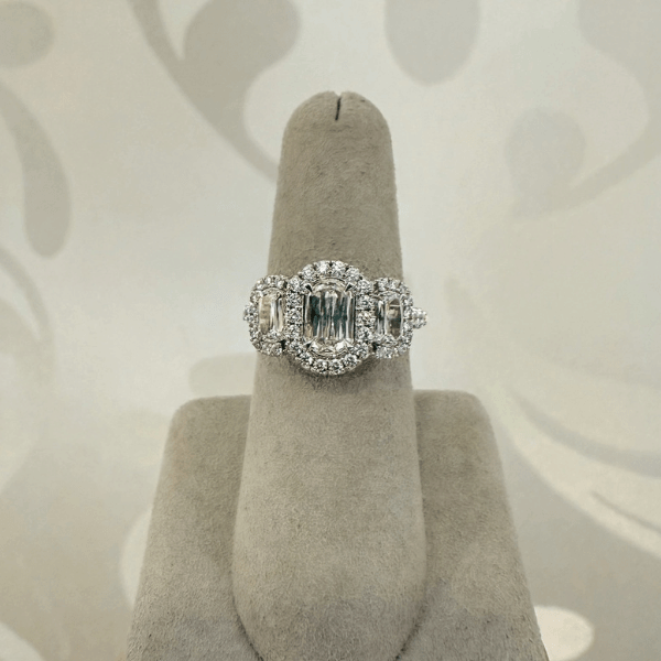 Christopher Designs 14K White Gold 0.62ct Three Stone Halo Engagement Ring - 020639