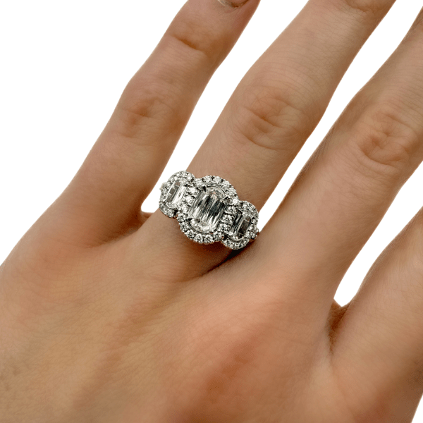 Christopher Designs 14K White Gold 0.62ct Three Stone Halo Engagement Ring - 020639