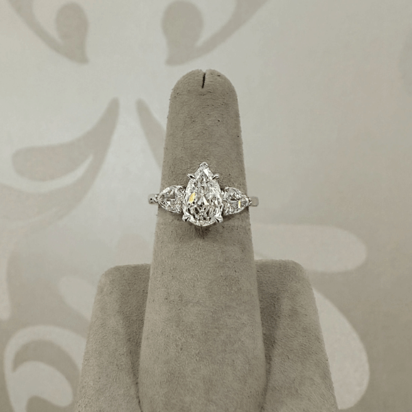Christopher Designs 14K White Gold 1.24ct Pear Three Stone Engagement Ring - 020636