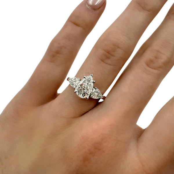 Christopher Designs 14K White Gold 1.24ct Pear Three Stone Engagement Ring - 020636