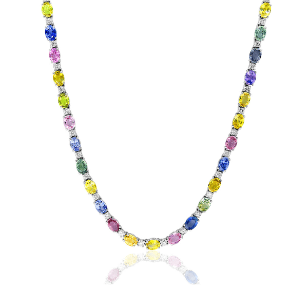 Moyer Collection 14KW Gold Multi-Color Sapphire & Diamond Necklace - N5692-MWMUL