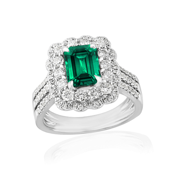 Moyer Collection 18KW Gold Emerald & Diamond Ring - R8803-WGE
