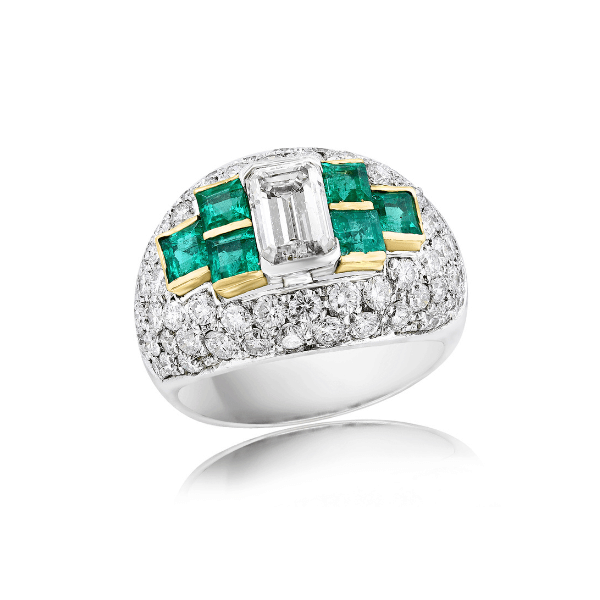 Moyer Collection 18KW Gold Emerald & Diamond Ring - R308-E1