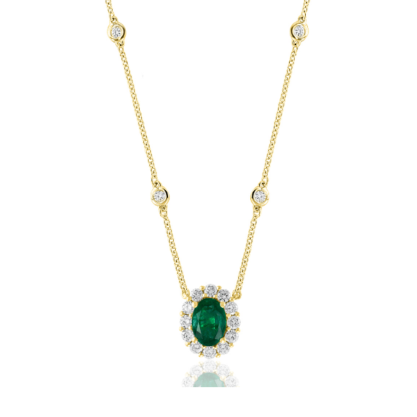 Moyer Collection 18KY Gold Emerald & Diamond Halo Necklace - P2058-YGE