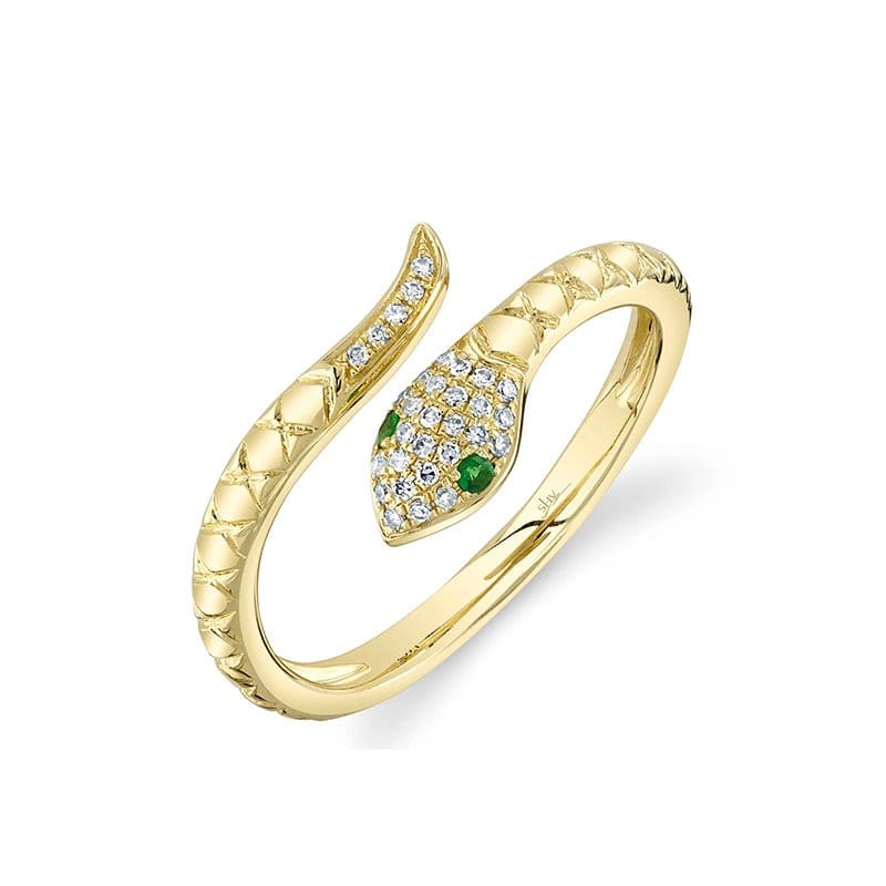 Shy Creation 14K Yellow Gold Diamond & Green Garnet Snake Ring - SC55024908