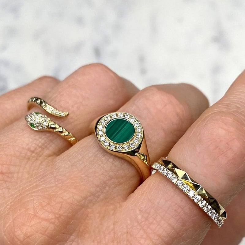 Shy Creation 14K Yellow Gold Diamond & Green Garnet Snake Ring - SC55024908
