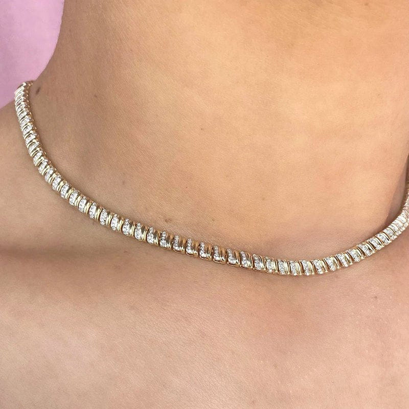 Shy Creation 14K Yellow Gold 1.41ctw Diamond & Gold Station Collar Necklace - SC55025330RDZ17