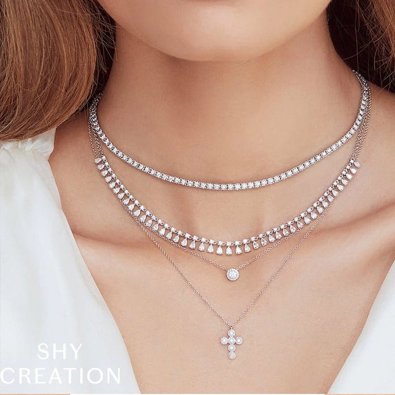 Shy Creation 14K White Gold 0.25ctw Diamond Halo Necklace - SC55005792