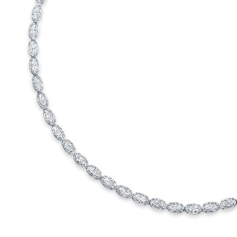 Rahaminov 18K White Gold 14.95ctw Moval Diamond Tennis Necklace - MNK-0071