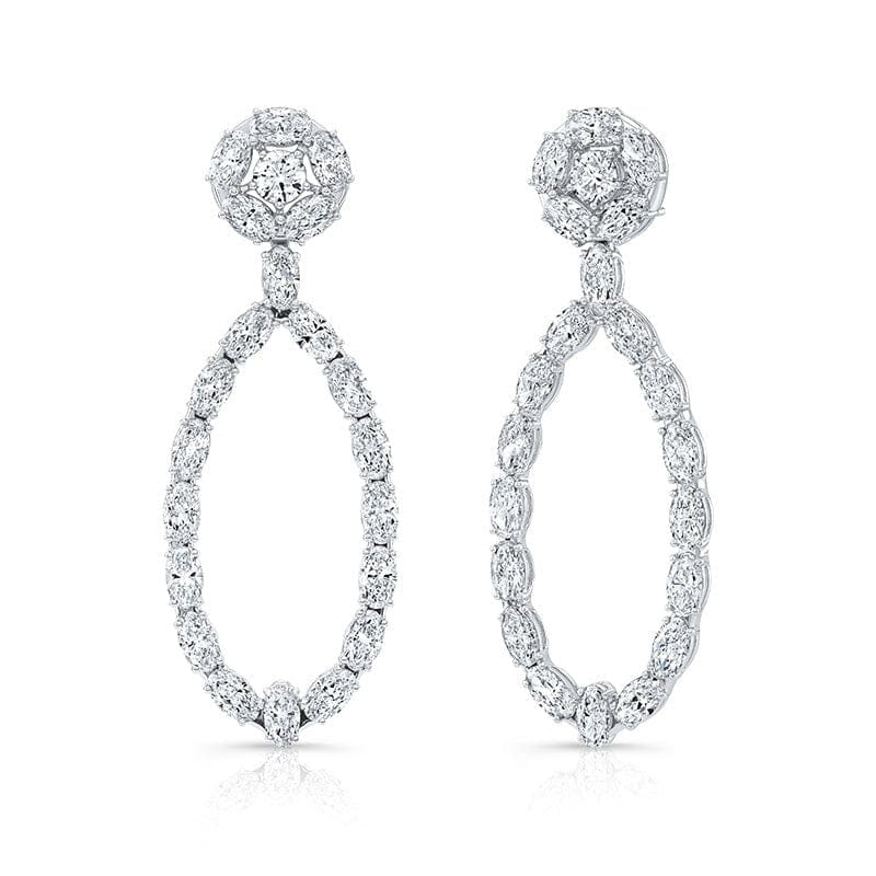 Rahaminov 18K White Gold 10.60ct Moval Diamond Drop Earrings - MEAR-0077
