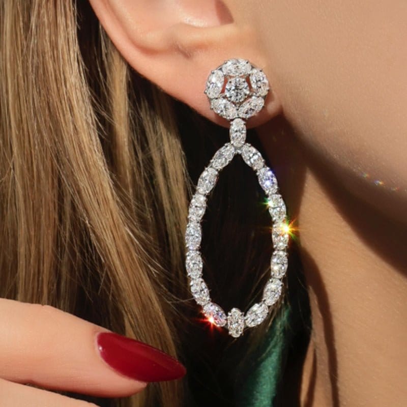 Rahaminov 18K White Gold 10.60ct Moval Diamond Drop Earrings - MEAR-0077