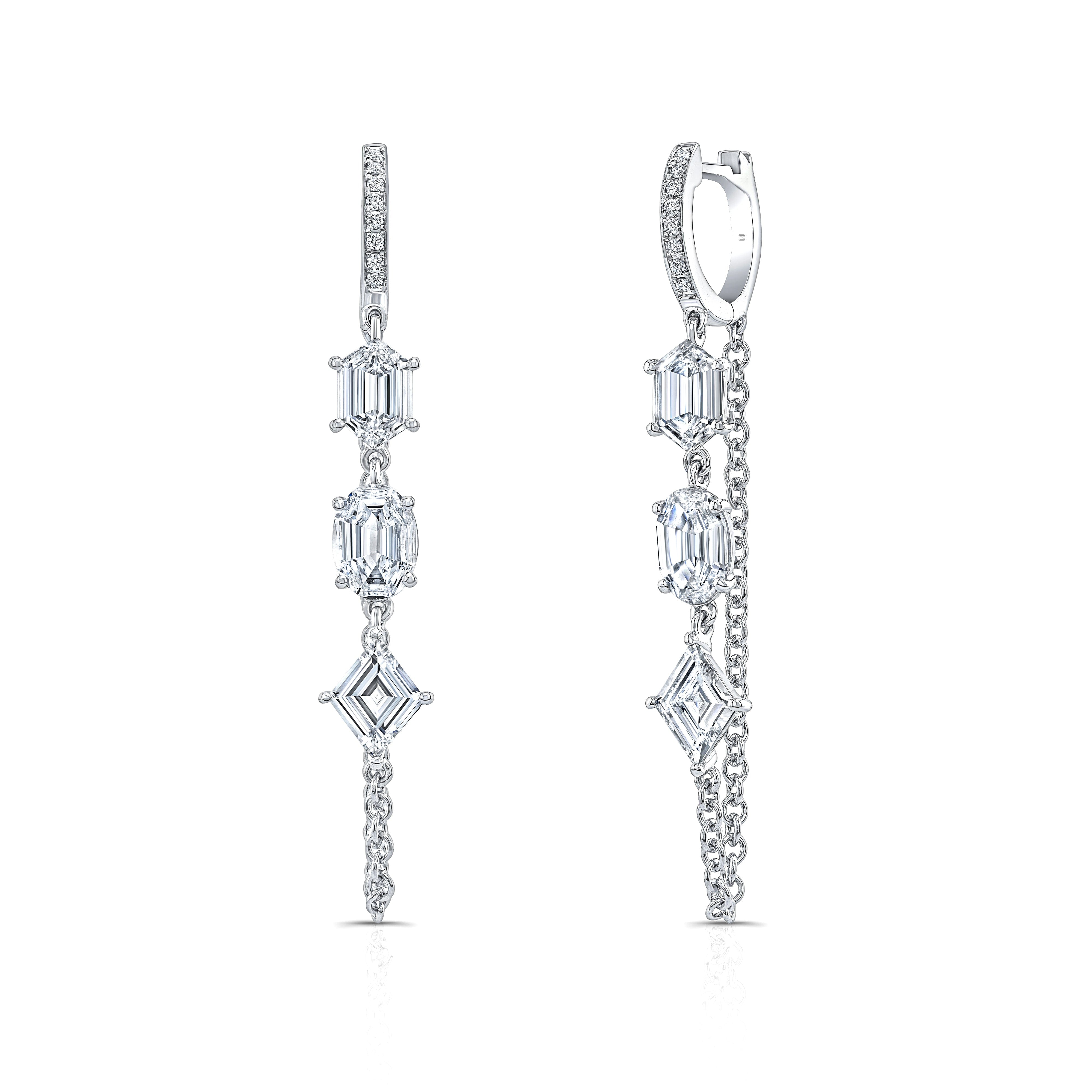 Rahaminov 18K White Gold 2.94ctw Mixed Shape Diamond Drop Earrings - EAR-5867