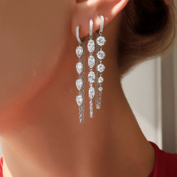 Rahaminov 18K White Gold 2.94ctw Mixed Shape Diamond Drop Earrings - EAR-5867