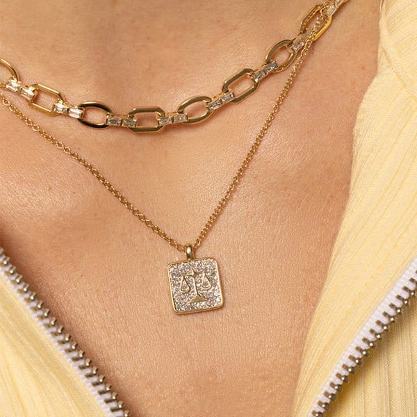 Eriness 14K Yellow Gold Libra Diamond Necklace - SBN114-YG-WD