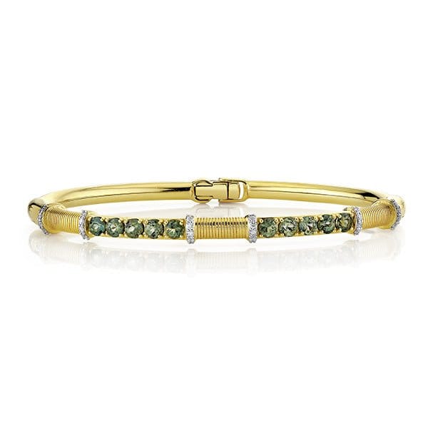 Sloane Street 18k Yellow Gold Green Sapphire Bracelet with Strie & Diamonds - SS-B053T-GS-WDCB-Y