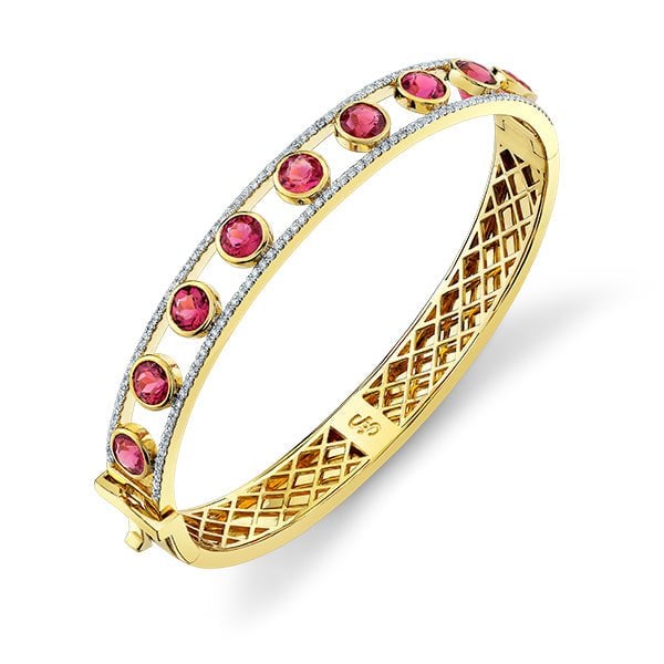 Sloane Street 18k Yellow Gold Pink Tourmaline Bracelet with White Diamonds - SS-B042T-PT-WDCB-Y