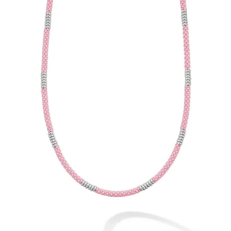 Lagos Pink Caviar Silver Station Ceramic Beaded Necklace 3mm - 04-81178-CP18