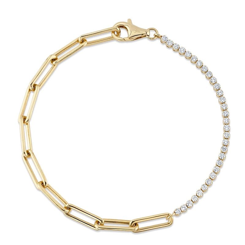 Shy Creation 14K Yellow Gold 0.66ctw Diamond Paperclip Link Bracelet - SC55024348