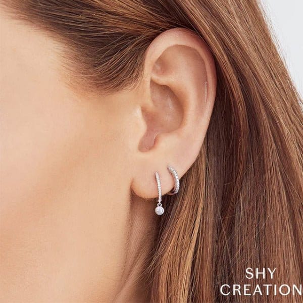 Shy Creation 14k White Gold 0.07ctw Diamond Huggie Earrings- SC22004026