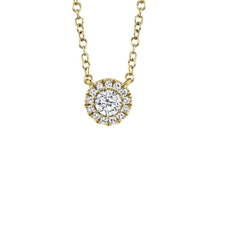 Shy Creation 14k Yellow Gold 0.14ctw Diamond Halo Pendant Necklace - SC55002696