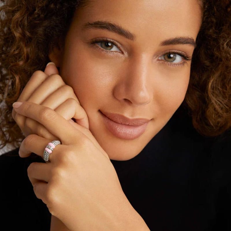 Lagos Pink Caviar Ceramic Diamond Ring - 02-80732-CP7